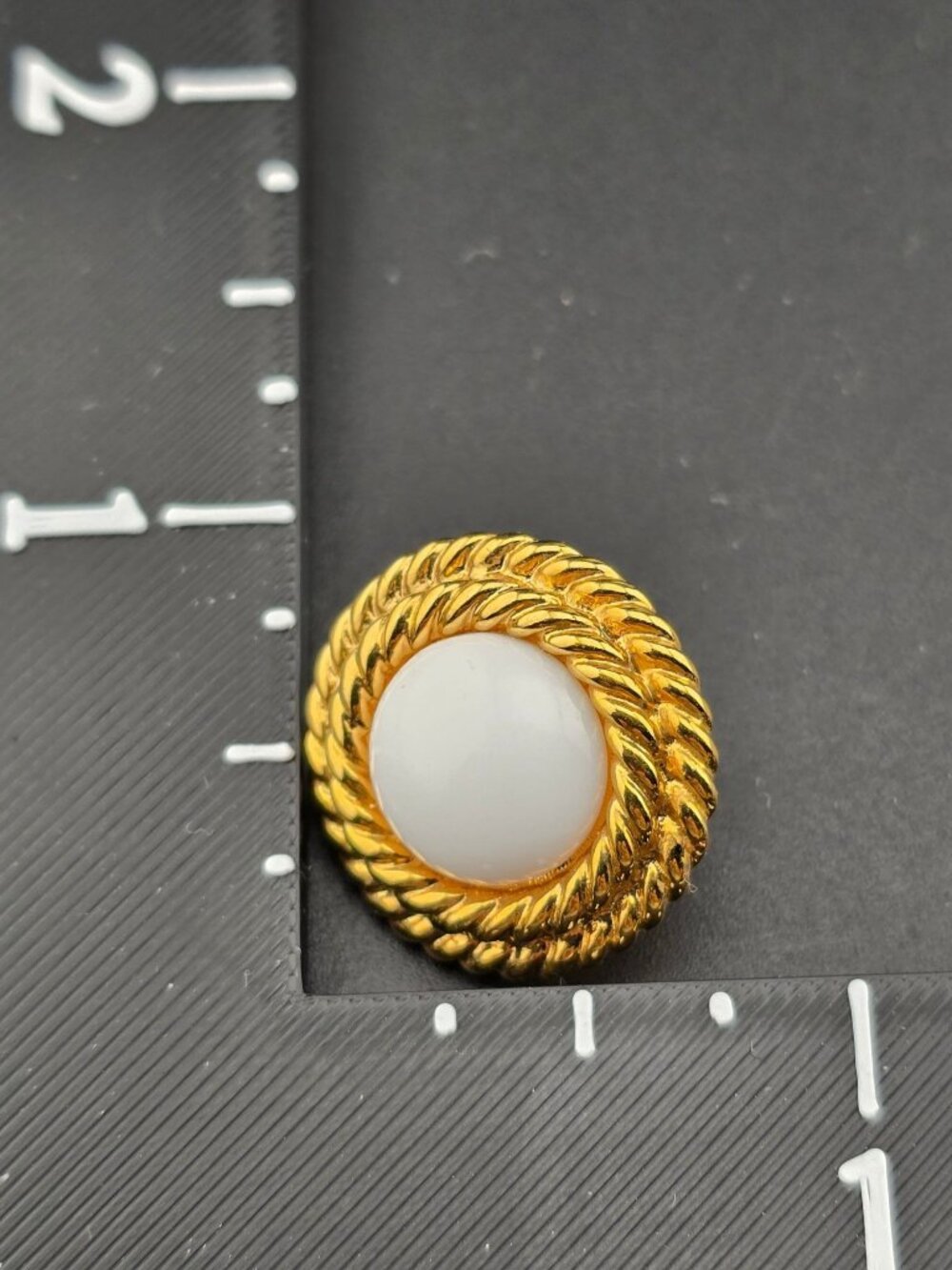 Vintage Napier Gold Tone Rope White Cabochon Pierced Earrings - Picture 9 of 9